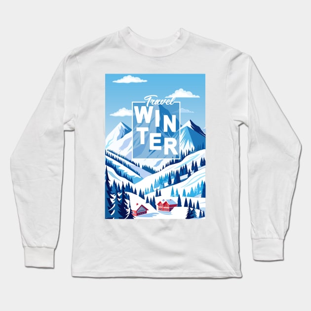 Winter Mountain snow sports ski Hotels in Snowy Mountains landscape Christmas Alps Long Sleeve T-Shirt by sofiartmedia